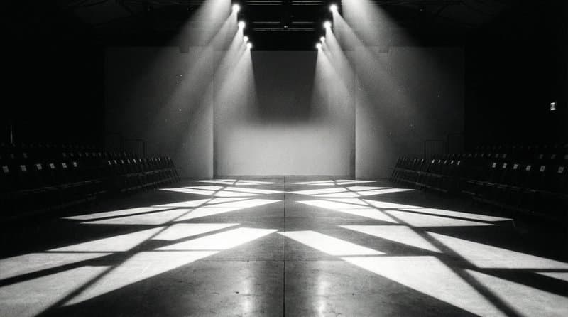 Empty runway with editorial spotlights
